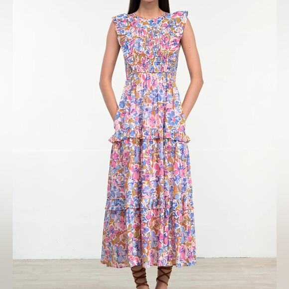 BANJANAN Iris Floral Tiered Midi Dress - Picture 1 of 7